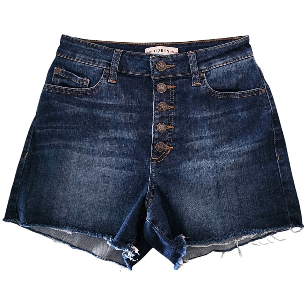 ❔ GUESS High Waist Button Front Cut Off Short Shorts Size 26